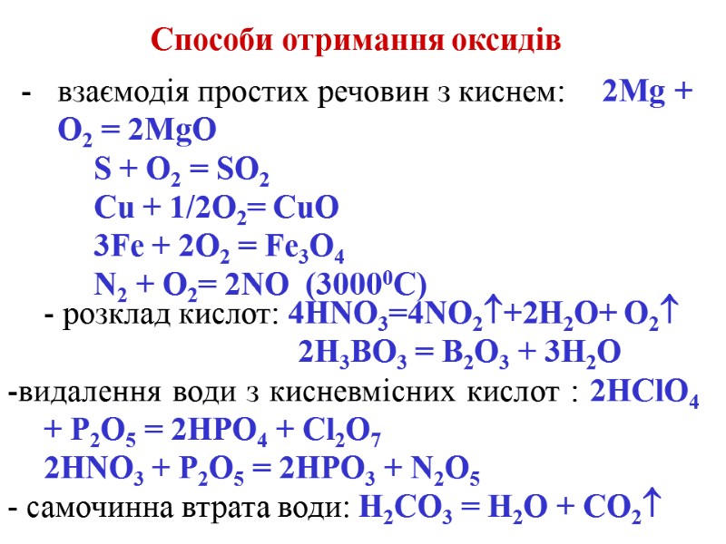 Способи отримання оксидів взаємодія простих речовин з киснем:  2Mg + O2 = 2MgO